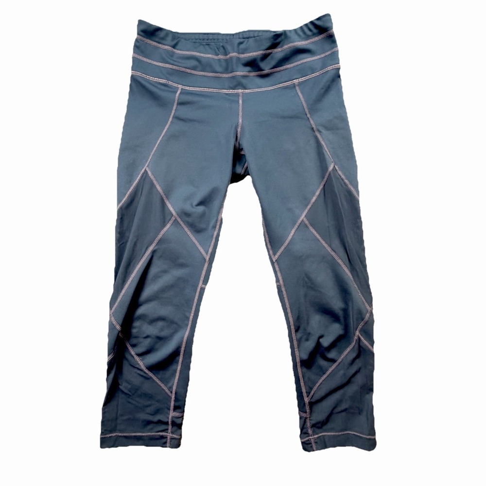 Athleta Cropped Leggings Women's S‎ Blue Mesh Panel Workout Yoga Pants